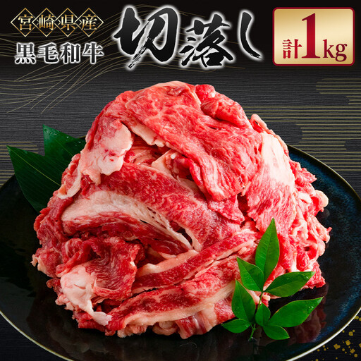 宮崎県産 黒毛和牛切落し（500g×2パック）合計1kg【B613】