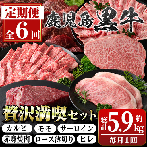 [6回定期便]鹿児島黒牛 贅沢満喫セット(全6種・合計5.9kg) 牛肉[新村畜産]G01003
