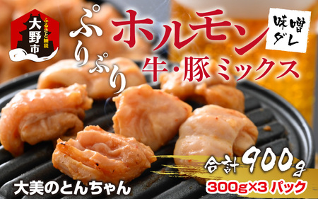 越前大野名物 大美のとんちゃん(ホルモン) 味噌ダレ 900g(300g × 3パック)冷凍