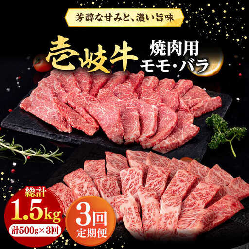 【全3回定期便】 壱岐牛 焼肉用 モモ・バラ（カルビ） 500g《壱岐市》【株式会社イチヤマ】 肉 牛肉 焼肉 モモ バラ カルビ BBQ [JFE066] 63000 63000円