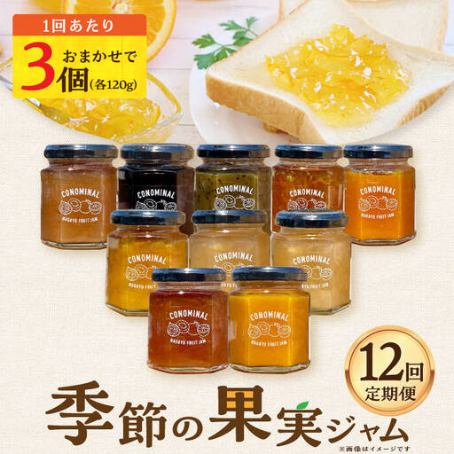 【12回定期便】季節の果実ジャム 3個（各120g） 長与町/アグリューム [EAI091]  瓶 セット ジャム