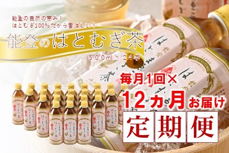 【定期便12ヶ月】はとむぎ茶 はと麦茶500ml×24本　［ハトムギ茶 ペットボトル ケース 箱 能登 石川］
