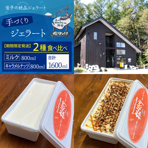 [ 2026年 4月〜10月発送]搾りたて牛乳で作る 松ぼっくり ジェラート ミルク & キャラメルナッツ 食べ比べ 800ml 2種 セット / 定番 人気 スイーツ デザート アイス アイスクリーム 牛乳 キャラメル ナッツ 味比べ 人気店 行列 お取り寄せ 詰め合わせ 詰合せ 1600ml ファミリーサイズ おすすめ 予約 先行予約 早期予約