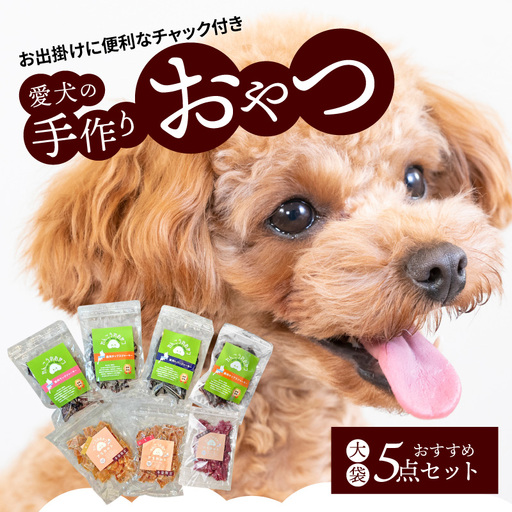 愛犬の手作りおやつ 大袋5点セット 全犬種対象 鹿肉 ペット ペットフード ジャーキー チップス 詰め合わせ Wanfood BULAN