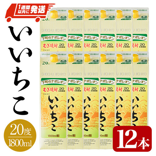 いいちこ 20度 パック(計21.6L・1.8L×12本)酒 お酒 むぎ焼酎 1800ml 麦焼酎 常温 いいちこ 三和酒類 紙パック【107304900】【時枝酒店】