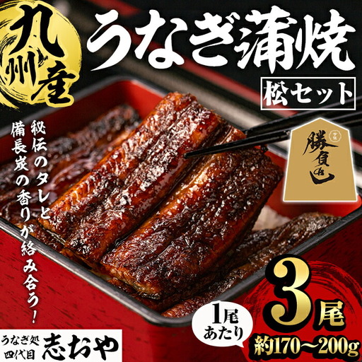 うなぎ処 四代目 志おや 九州産うなぎ 蒲焼(松・3本)うなぎ 鰻 ウナギ 国産 九州産 蒲焼き うな重 ひつまぶし タレ付き 勝負めし 【109400201】【志おや】