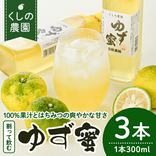 ゆず蜜セット(計900ml・300ml×3本)ゆず 柚子 自家製 果汁100％ はちみつ 蜂蜜 大分県産 セット【100600100】【櫛野農園】