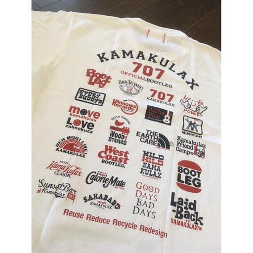 鎌倉ブランドの老舗「KAMAKULAX」の定番オリジナルALL LOGO Ｔシャツ【ホワイト】Mサイズ