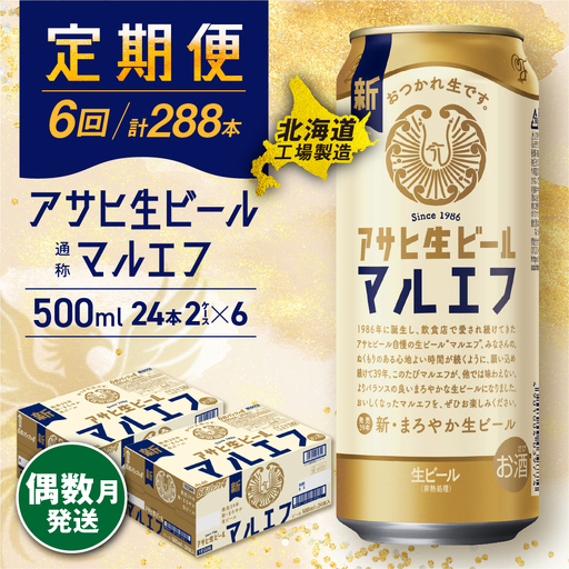 【定期便6回・偶数月発送】アサヒ生ビール≪マルエフ≫＜500ml＞24缶 2ケース 北海道工場製造