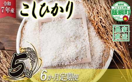 米 こしひかり 5kg × 6回 【 6か月 定期便 】( 令和7年産 ) ヤマハチ農園 沖縄県への配送不可 2025年11月上旬頃から順次発送予定 コシヒカリ 白米 精米 お米 信州 84000円 予約 農家直送 長野県 飯綱町 [1617]