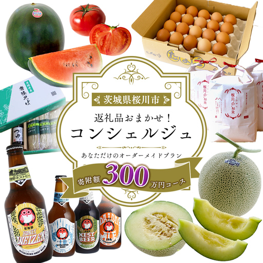【 茨城県桜川市 コンシェルジュ】 返礼品おまかせ！ 寄附額 300万円 コース オーダーメイド サービス ピックアップ 高額 代行 お好み セット 詰め合わせ [BR018sa]