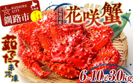 【茹でたて未冷凍】北海道産・ボイル花咲蟹6～10尾で3.0kg前後 花咲蟹 カニ ボイル 蟹 海鮮 F4F-2876