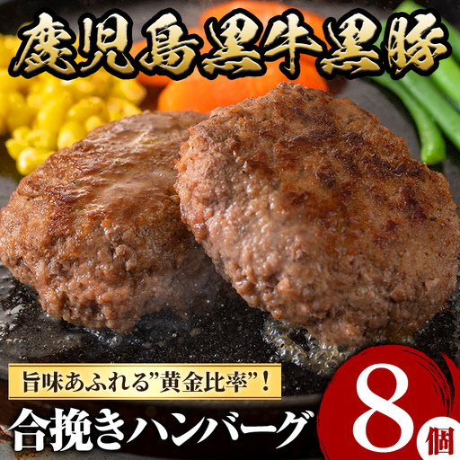 鹿児島黒牛黒豚ハンバーグ(8個・計1.04kg) 国産 九州産 鹿児島県産 お肉 ぶた ブタ 豚肉 牛肉 ミンチ パック 小分け 冷凍 冷凍ハンバーグ おかず 惣菜 調理 お弁当[さつま屋産業]_y436