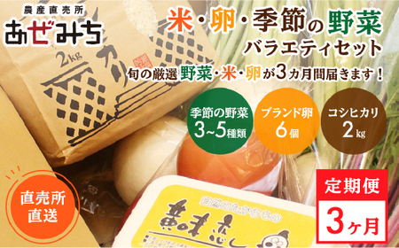 【3ヶ月定期便】米・卵・新鮮野菜バラエティセット ※着日指定不可