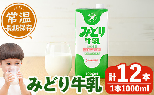 みどり牛乳(計12L・1000ml×12本)常温 保存 ミルク 生乳 長期保存 ロングライフ 乳製品 防災 備蓄 大分県 佐伯市[GT02][九州乳業株式会社]