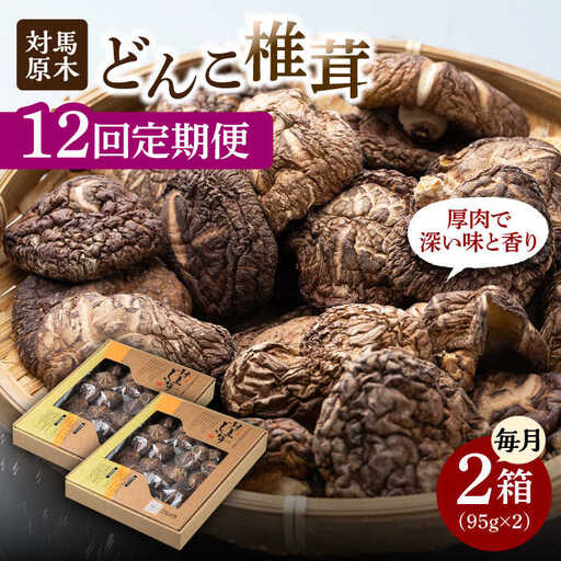 【全12回定期便】対馬 原木 どんこ 椎茸 95g×2箱 肉厚 しいたけ 乾燥 きのこ [WAI059]