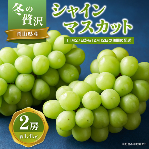 【2026年先行予約】 ぶどう 冬の贅沢 シャインマスカット 2房(1.4kg以上：1房700g以上×2箱）【11月20日から12月12日の期間に発送】 葡萄 ブドウ 岡山県産 フルーツ 果物 数量限定 期間限定 岡山 里庄町 