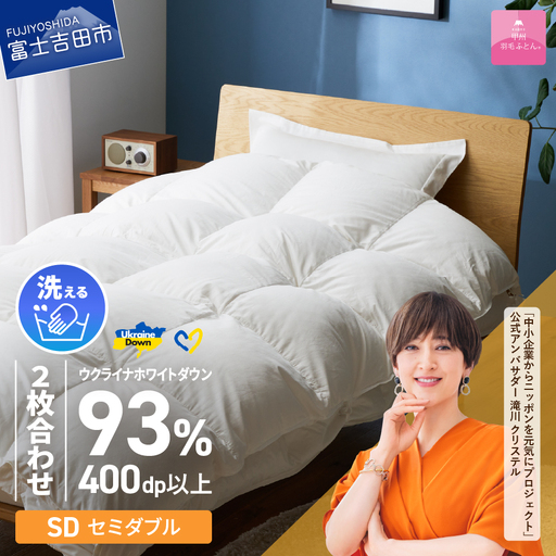 布団[ 2枚合わせふとん] 手洗いできる ウクライナホワイトダウン 93% ホワイト( セミダブル ) ふとんカバー付 布団