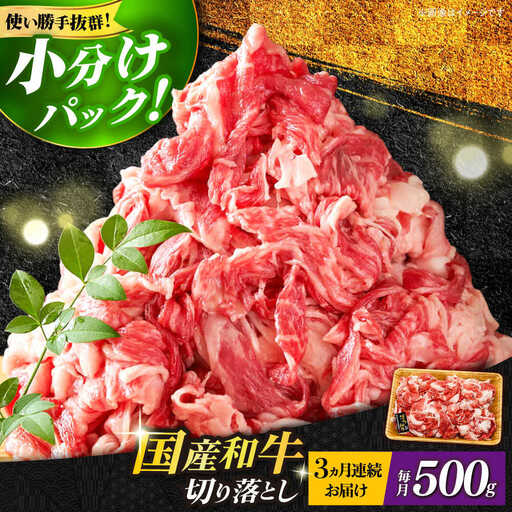 【全3回定期便】博多和牛切り落とし500g 牛肉 肉 [ABBP042]