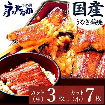 浜名湖・うなぎのたなかのふっくら柔らか♪国産うなぎカット蒲焼(中)3枚(小)7枚※合計655g程度_鰻 国産 ギフト_【配送不可地域：離島】【1417639】