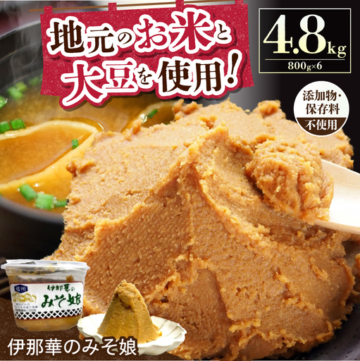 味噌 伊那華のみそ娘 みそ 800g×6個セット｜味噌 みそ 調味料 伊那 いな 長野県 ふるさと納税 大豆 お土産【021-03】