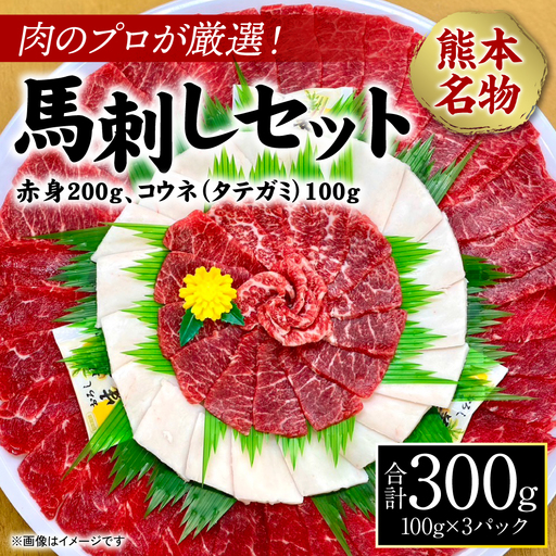 肉のプロが厳選！熊本名物！ 馬刺しセット (赤身200g、コウネ(タテガミ)100g) 計300g