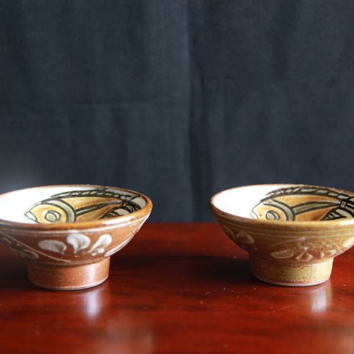 【陶芸工房ふじ】3寸鉢（魚紋）重ね焼き2枚セット