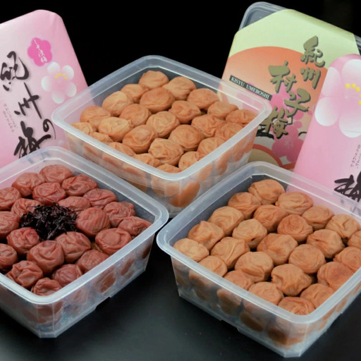紀州南高梅３種セット 村っ子梅（塩分約８％）1.1kg×2個・梅フレッシュ（塩分約５％）1.1kg×2個・しそ漬梅（塩分11％）1.1kg 計5.5kg  / 田辺市 紀州南高梅 南高梅 梅干し 梅干 梅 うめ 肉厚【fuz004-1】