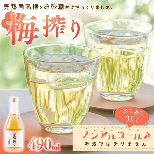 梅搾り（ノンアルコール）490ml / 紀州南高梅 梅干し 梅干 梅 うめ 梅ジュース 和歌山 田辺市 炭酸割り 紀州産 南高梅 完熟梅【isg027-1】