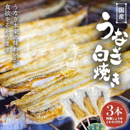 国産うなぎ白焼（３本） / 和歌山 田辺市 国産 国産うなぎ 国産鰻 うなぎ 鰻 鰻丼 うな丼 土用の丑の日  【ots020】