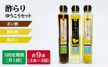 【3回定期便】酢らり（ゆうこう・ゆうこうポン酢・ゆうこう塩ポン）総計9本＜川添酢造＞ [CDN041] 果実酢 ポン酢