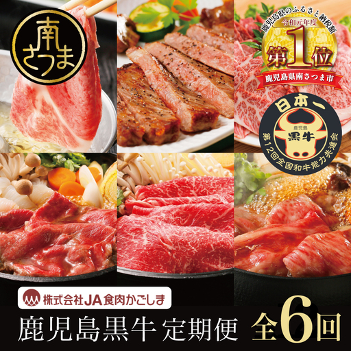 [JA食肉かごしま]鹿児島黒牛 定期便(全6回) かごしまブランド 黒毛和牛 和牛 牛肉 お肉 霜降り 赤身 ステーキ 焼肉 焼き肉 バーベキュー BBQ すき焼き しゃぶしゃぶ 食べ比べ 定期便 JA食肉かごしま 南さつま市