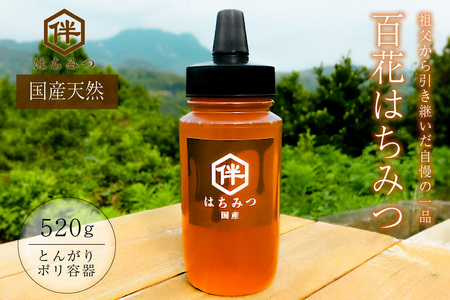 【国産・100％天然】百花はちみつ（520g・とんがりポリ容器）祖父から引き継いだ自慢の一品 mi0075-0003