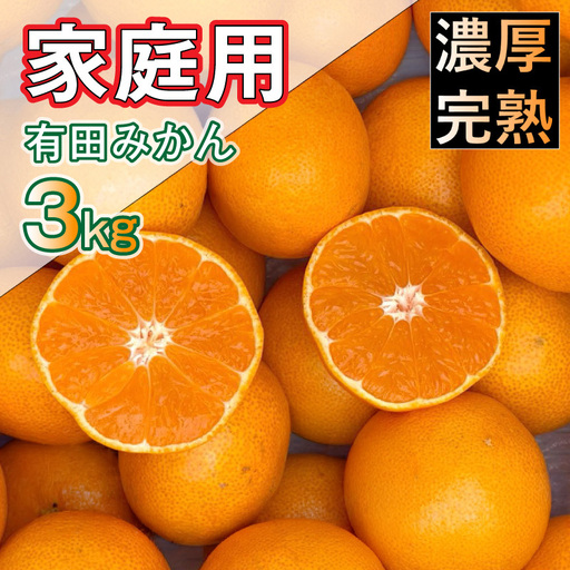 真農園 有田みかん 家庭用 約3kg 濃厚完熟 お試しサイズ （ご家庭用　2Sサイズ～Lサイズ混合）ORYY推奨_DA6108n