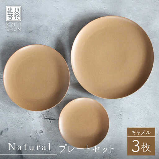 【波佐見焼】Naturalシリーズ プレート 3点セット (キャメル） 皿 マット【光春窯】[XD91] 波佐見焼