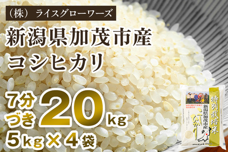 【令和8年産新米先行予約】7分づき 新潟県 加茂市産 特別栽培米コシヒカリ 20kg（5kg×4）《10月上旬～順次出荷》 （株）ライスグローワーズ