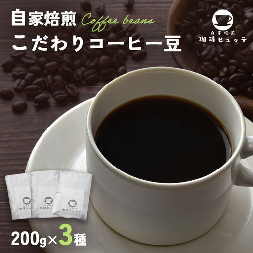 自家焙煎珈琲 こだわり コーヒー豆 600g （200g×3袋）