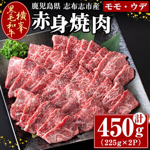 鹿児島県志布志市産横峯黒毛和牛の赤身焼肉(計450g・225g×2P) 鹿児島県産 国産 牛肉 牛 赤身 赤身肉 焼き肉 希少牛 手切り モモ ウデ バーベキュー BBQ b0-195