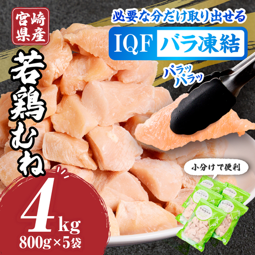 鶏肉 むね肉 鶏肉[宮崎県産 若鶏 4kg 800g×5袋]