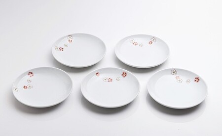 肥前赤絵窯元 鷹巣 紅白梅４寸皿５枚組 bm005