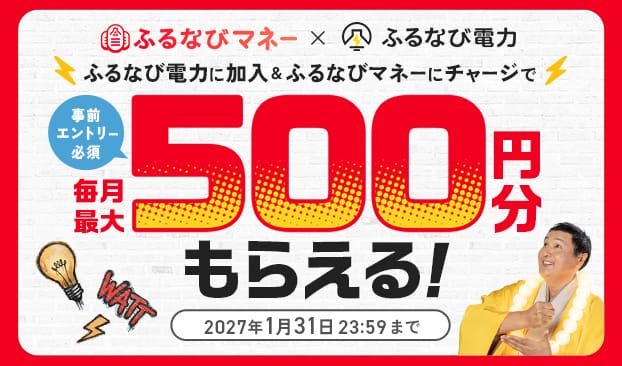 ふるなび電力契約者限定　ふるなびマネー増量キャンペーン