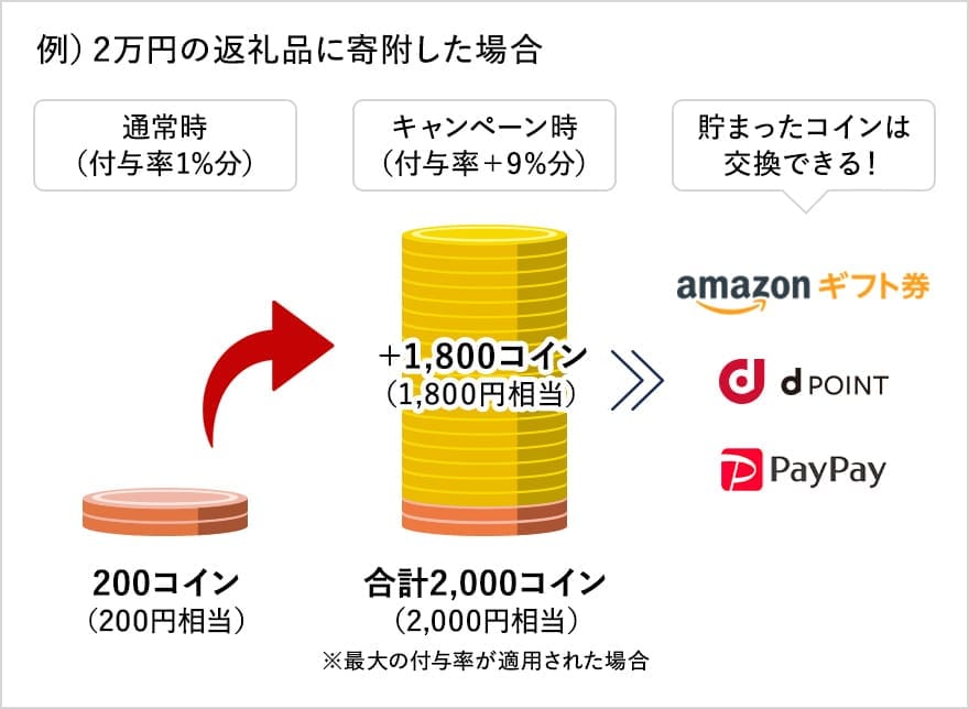 例）2万円の返礼品に寄附した場合