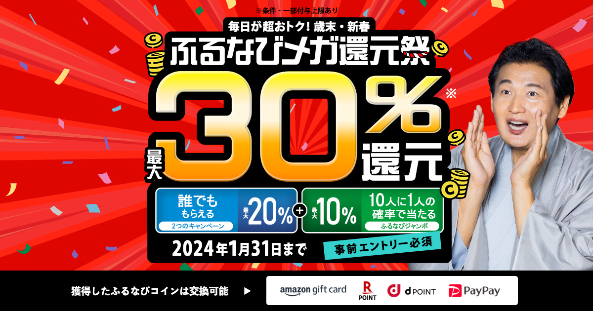 最大30%分還元！2023歳末・新春 ふるなびメガ還元祭 3つのキャンペーン