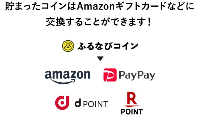 最大50%分のふるなびコインがもらえる 貯まったコインはAmazonギフトカードなどに交換することができます！