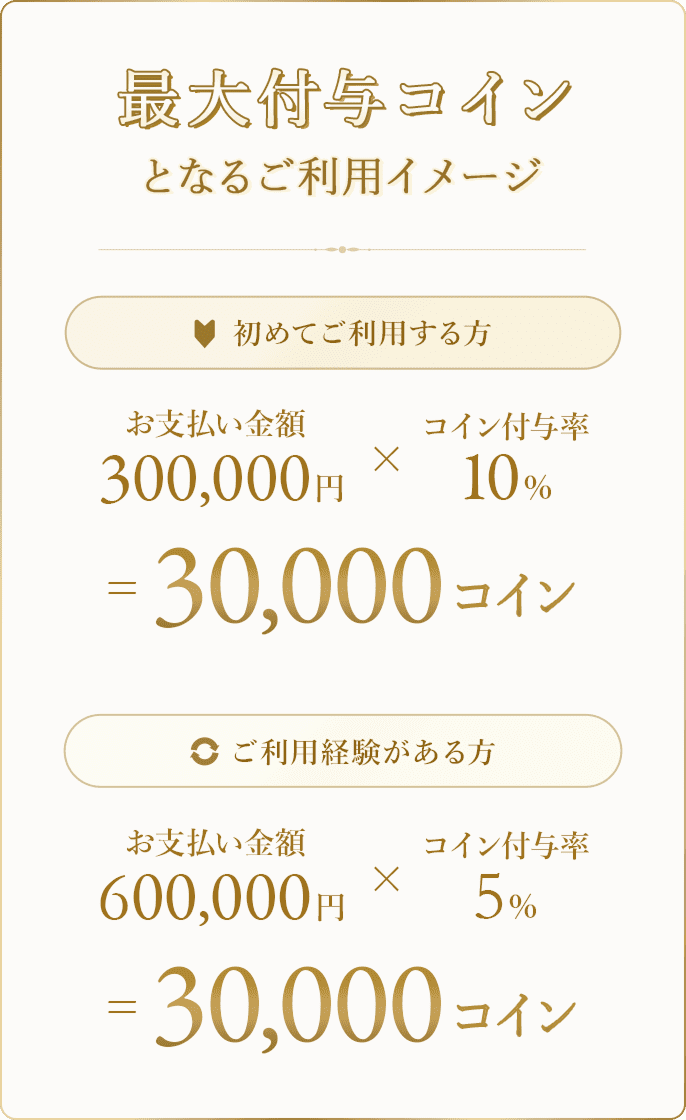 最大付与コインとなるご利用イメージ