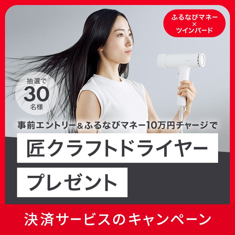 抽選で30名様に当たる!事前エントリー&ふるなびマネー10万円チャージした方の中から抽選で「匠クラフトドライヤー」をプレゼント!
