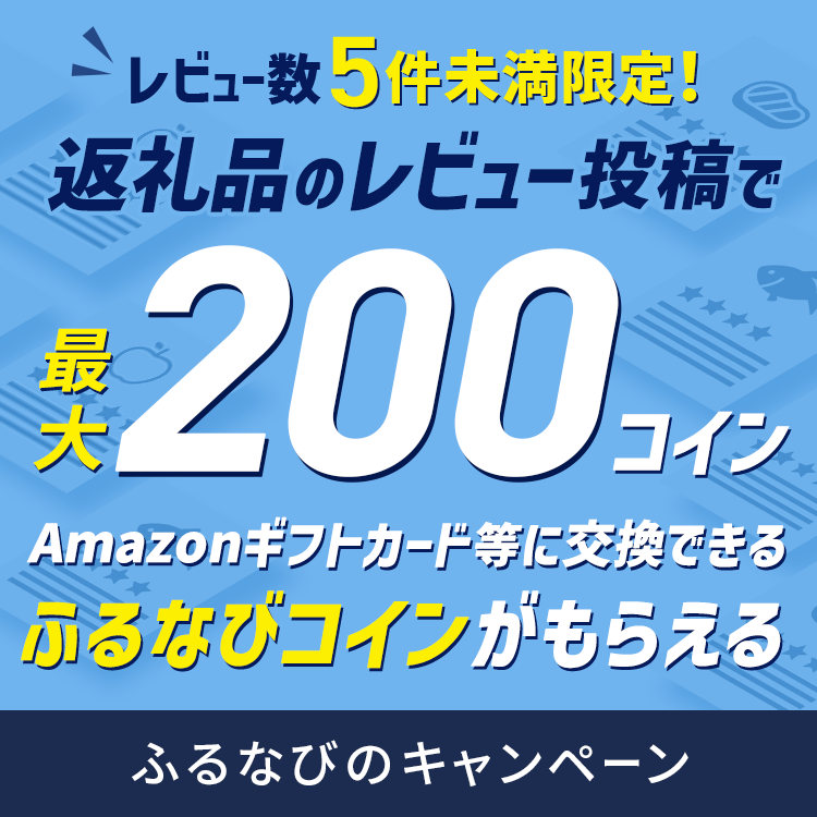 レビュー数5件未満限定！返礼品のレビュー投稿でふるなびコイン200コインプレゼント！