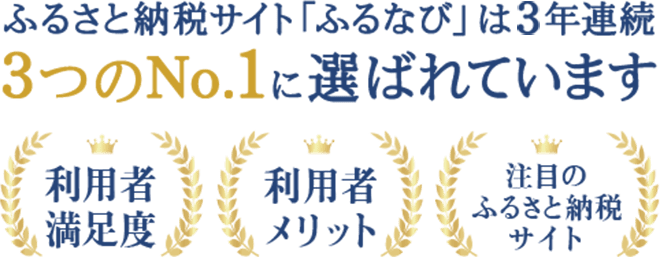 ふるさと納税サイト「ふるなび」は3つのNo.1に選ばれています