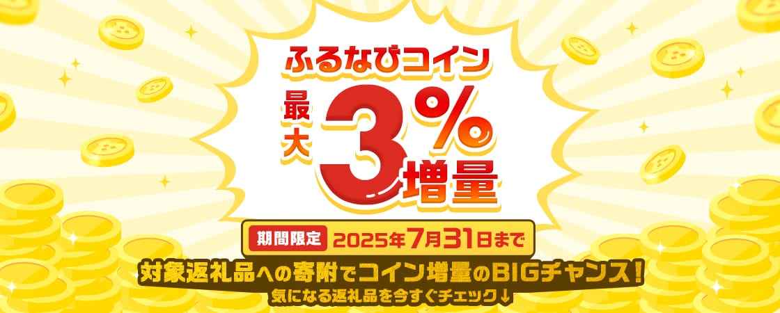ふるなびコイン最大3%増量！対象返礼品への寄附でコイン増量のBIGチャンス！