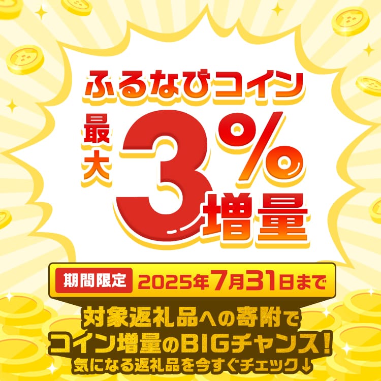 ふるなびコイン最大3%増量！対象返礼品への寄附でコイン増量のBIGチャンス！